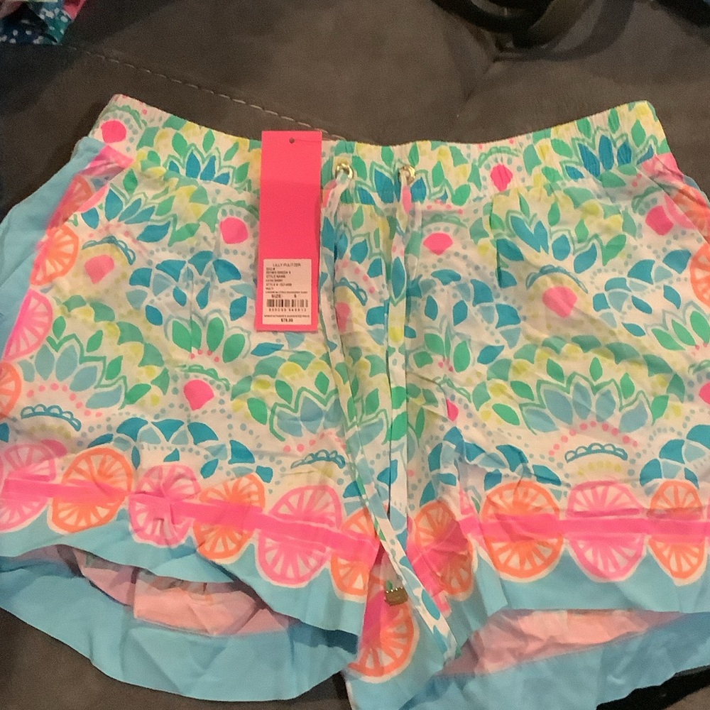 Lilly Pulitzer Blue and Pink Patterned‎ Athletic Shorts, Caribbean Citrus